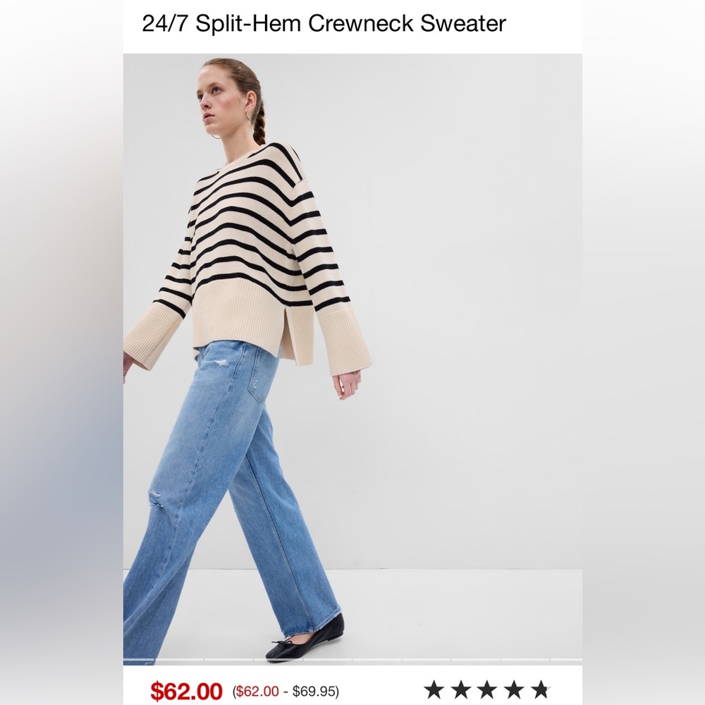 GAP Black and Cream Striped Crewneck Sweater